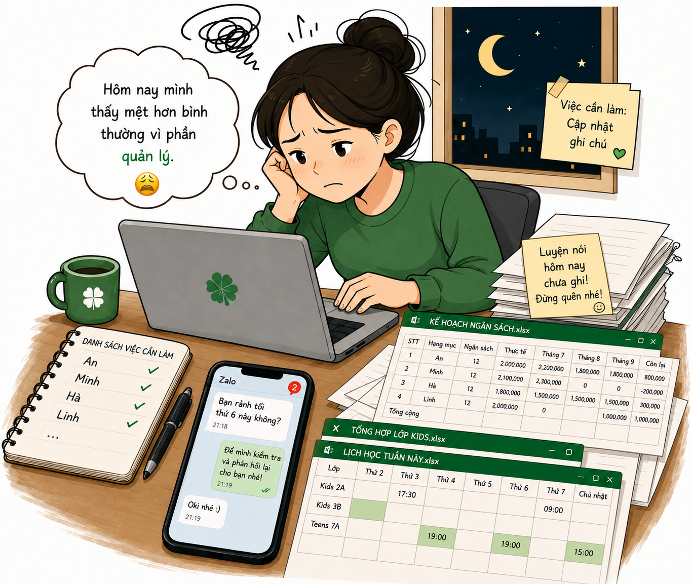Gia sư ngồi tối Chủ nhật, mệt với tin nhắn Zalo, sổ điểm danh và nhiều file Excel học phí